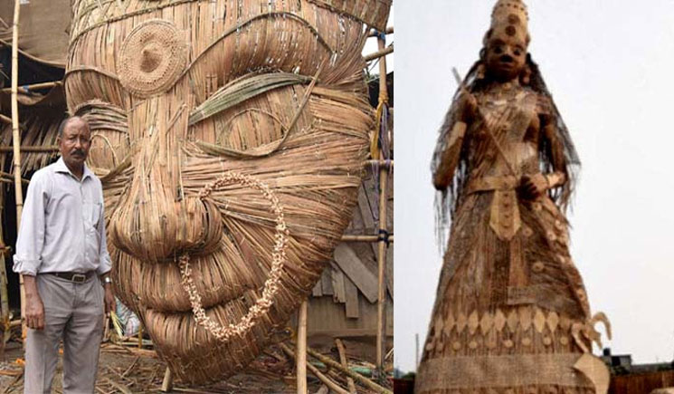 বাঁশ দিয়ে দুর্গার মূর্তি গড়ে নুরুদ্দিন আহমেদের রেকর্ড