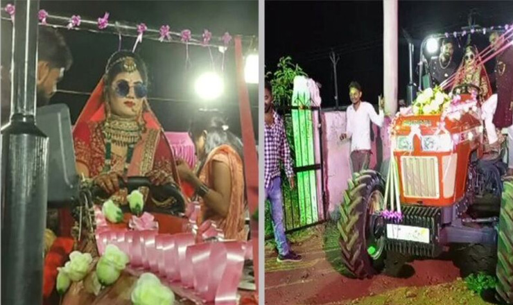ট্রাক্টর চালিয়ে বিয়ের আসরে গেলেন কনে (ভিডিও)