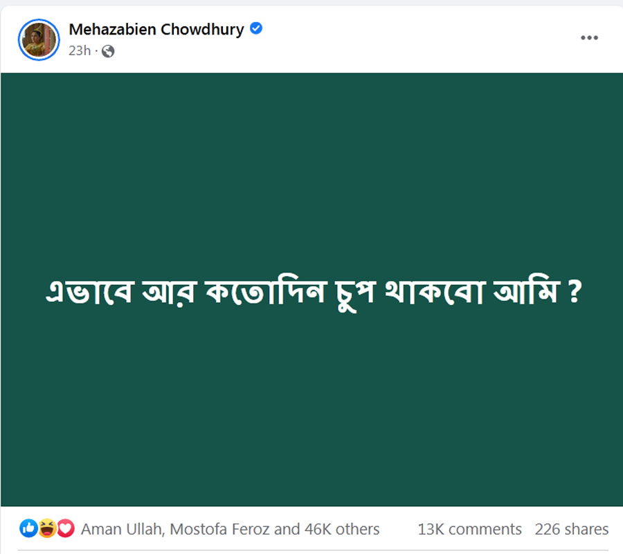 মেহজাবীনের প্রশ্ন, এভাবে আর কতদিন চুপ থাকব?