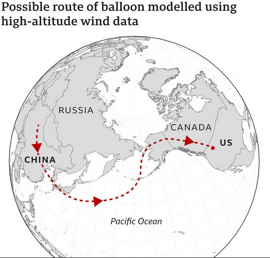 বেলুনটির সম্ভাব্য পরিভ্রমণ পথ