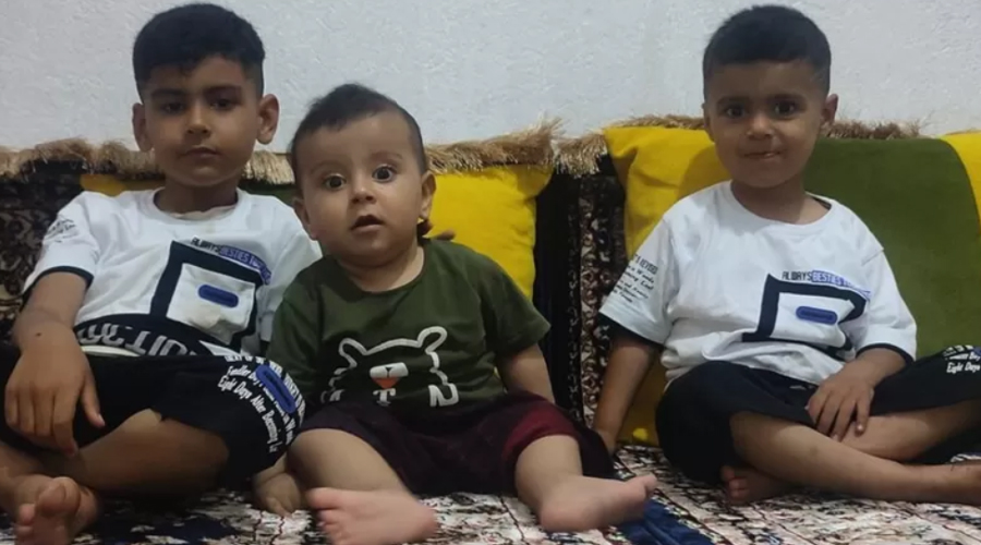 একটি পারিবারিক ছবিতে আকিফ (৬), হাসিব (১৮ মাস) এবং আরিফ (৪)। বাম থেকে ডানে