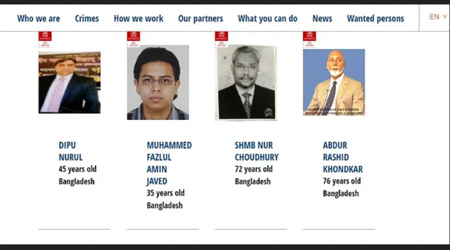 ইন্টারপোলের ওয়েবসাইটে রেড নোটিশের তালিকায় কয়েকজন বাংলাদেশি